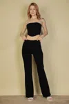 Truedames Women's Strapless Corset Top & Flare Pants Set In Black