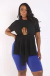 Truedames Women's Tie Detailed Slit T Shirt In Black