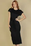 Truedames Women's Tie Front Short Sleeve Side Slit Dress In Black