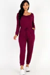 Truedames Women's Tie Waist Long Sleeve Jumpsuit In Red