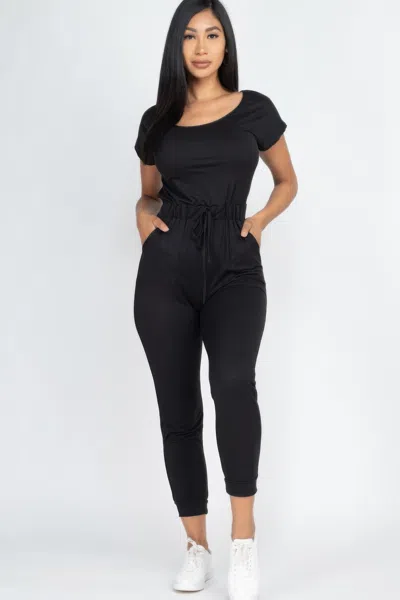 Truedames Women's Two-way Shoulder Drawstring Jumpsuit In Black