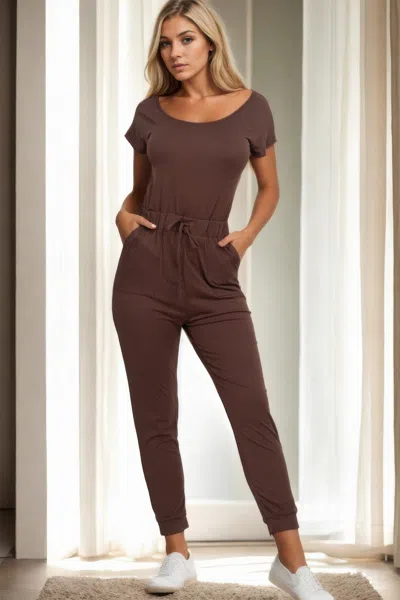 Truedames Women's Two-way Shoulder Drawstring Jumpsuit In Brown