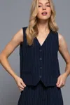 Truedames Women's V-neckline Pin Stripe Woven Vest In Blue