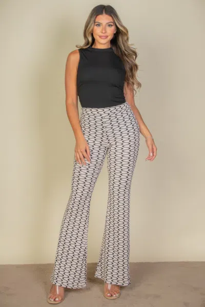 Truedames Women's Wavy Print High Waist Flare Pants In White