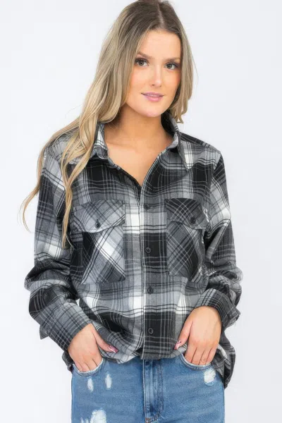 Truedames Womens Boyfriend Long Sleeve Checkered Flannel In Black