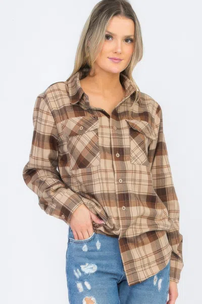 Truedames Womens Boyfriend Long Sleeve Checkered Flannel In Neutral
