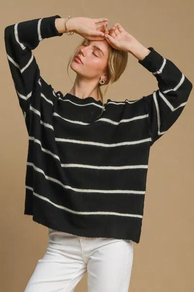 Truedames Wool Blend Striped Round Neck Sweater In Black
