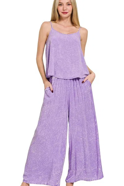 Truedames Woven Acid Crinkle Washed Cami & Pants 2 Piece Set In Purple