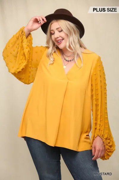 Truedames Woven And Textured Chiffon Top With Voluminous Sheer Sleeves In Yellow