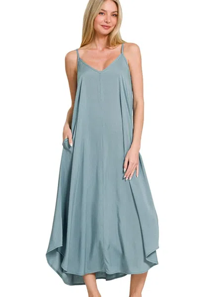 Truedames Woven Arc Hem Cami Dress With Flowy Pockets In Blue