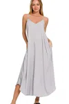 Truedames Woven Arc Hem Cami Dress With Flowy Pockets In Gray