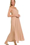 Truedames Woven Arc Hem Cami Dress With Flowy Pockets In Neutral