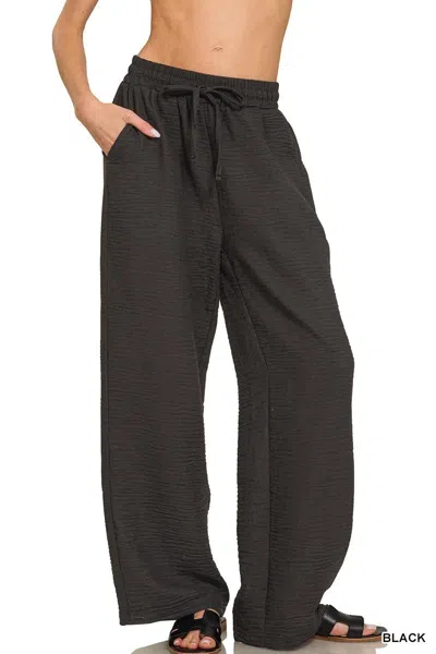 Truedames Woven Crepe Elastic Band Pants In Black