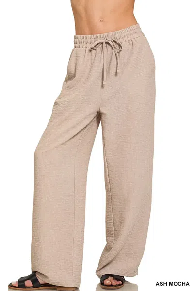 Truedames Woven Crepe Elastic Band Pants In Brown