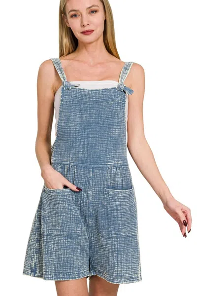 Truedames Woven Double Gauze Acid Washed Romper In Multi