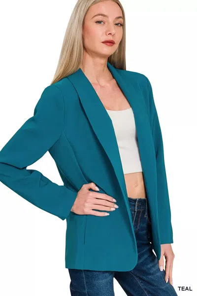 Truedames Woven Long Sleeve Blazer With Lining In Blue
