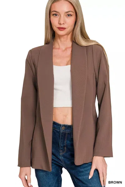 Truedames Woven Long Sleeve Blazer With Lining In Brown