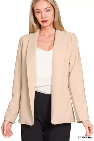 Truedames Woven Long Sleeve Blazer With Lining In Neutral