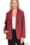 Truedames Woven Long Sleeve Blazer With Lining In Red