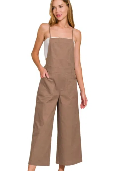 Truedames Woven Spaghetti Strap Overalls In Brown