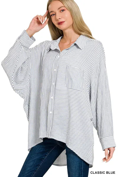Truedames Woven Stripe Button Down Shirt In Blue