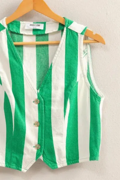 Truedames Woven Striped V-neck Button Down Vest In Green