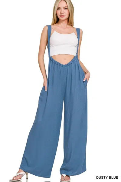 Truedames Woven Tie Back Suspender Jumpsuit In Blue