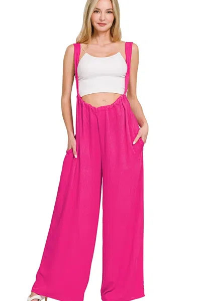 Truedames Woven Tie Back Suspender Jumpsuit In Pink
