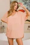 Truedames Woven V Neck Hi-low Boxy Top With Front Pocket In Pink
