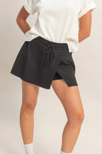 Truedames Wrap Front Elastic Waist Skort In Black