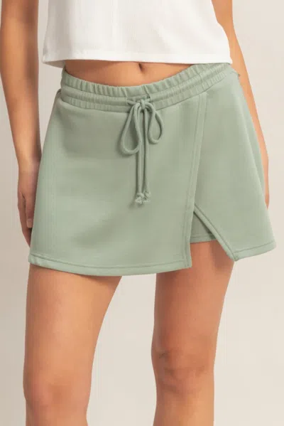 Truedames Wrap Front Elastic Waist Skort In Green