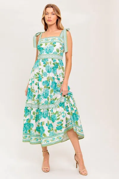 Truedames Written In The Sky Woven Midi Dress In Green