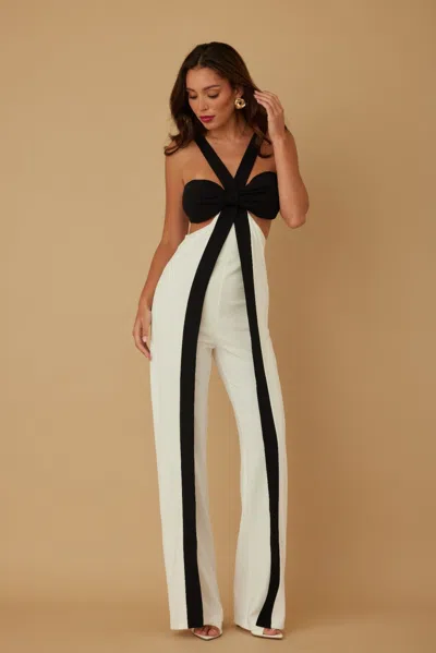 Truedames X Ribbon Open Jumpsuit In Brown