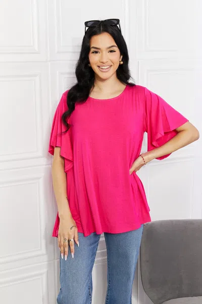 Truedames Yelete Full Size More Than Words Flutter Sleeve Top In Pink