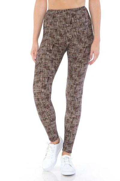 Truedames Yoga Style Banded Lined Multi Printed Knit Legging With High Waist In Brown