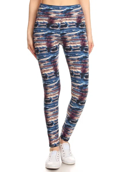 Truedames Yoga Style Banded Lined Tie Dye Printed Knit Legging With High Waist In Grey