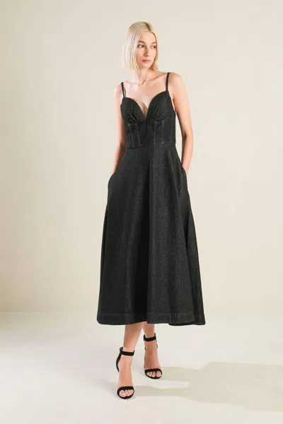 Truedames You Are My Sunshine Denim Midi Dress In Black
