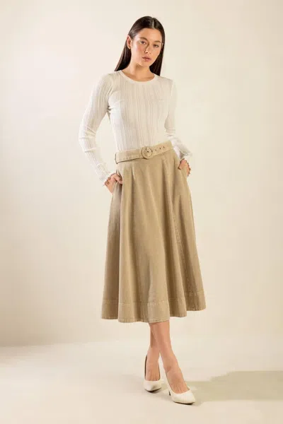 Truedames You Know It Twill Midi Skirt In Brown