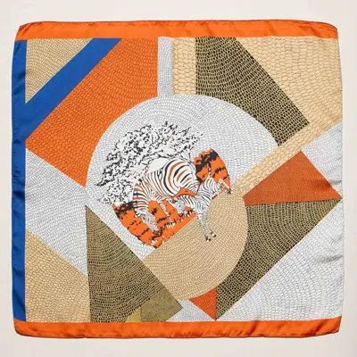 Truedames Zebra Motif Geometric Patchwork Print Square Bandana Scarf In Blue