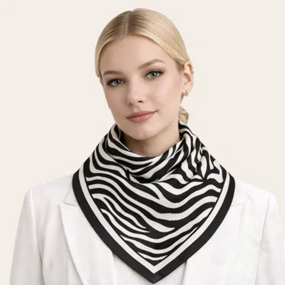 Truedames Zebra Pattern Print Square Bandana Scarf In Black