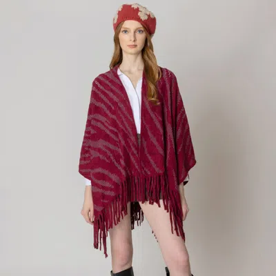 Truedames Zebra Patterned Crochet Poncho In Red