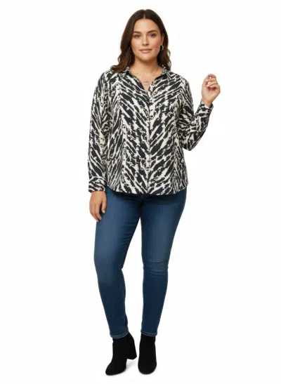 Truedames Zebra Print Button-up Shirt In Gray