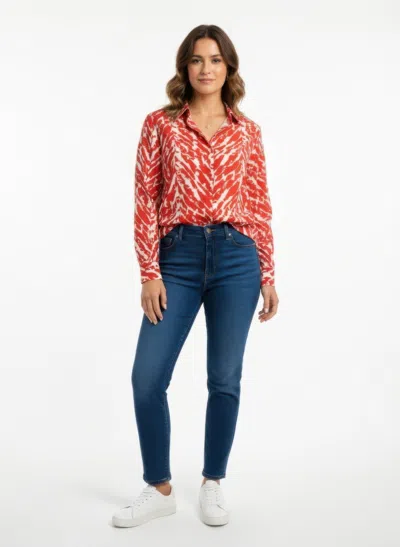 Truedames Zebra Print Button-up Shirt In Red