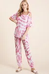 Truedames Zebra Print French Terry Top And Pants Set In Pink