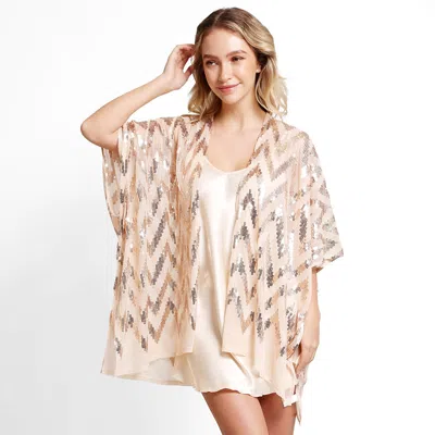 Truedames Zig Zag Pattern Sequin Cover-up Kimono Poncho In Brown