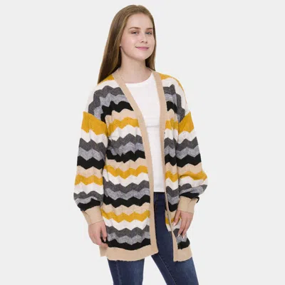 Truedames Zigzag Pattern Balloon Sleeve Cardigan In White