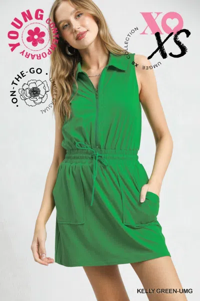 Truedames Zip Front Casual Mini Dress In Green