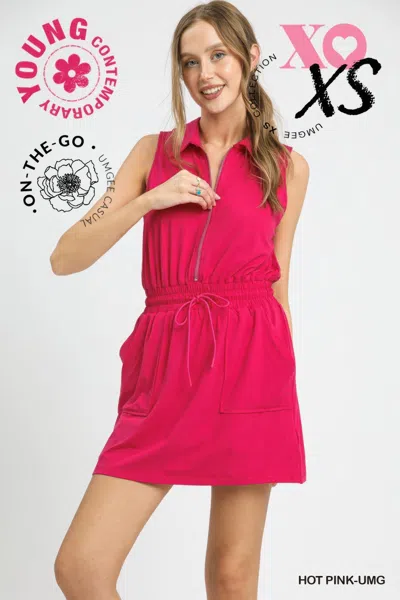 Truedames Zip Front Casual Mini Dress In Pink