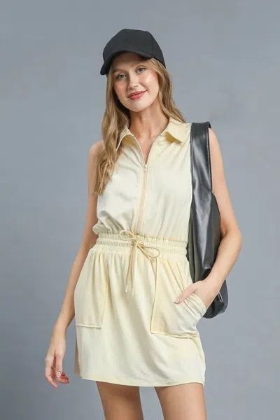 Truedames Zip Front Drawstring Waist Sleeveless Dress In Neutral