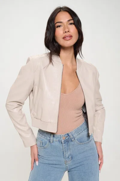 Truedames Zip Up Cropped Bomber Jacket In White